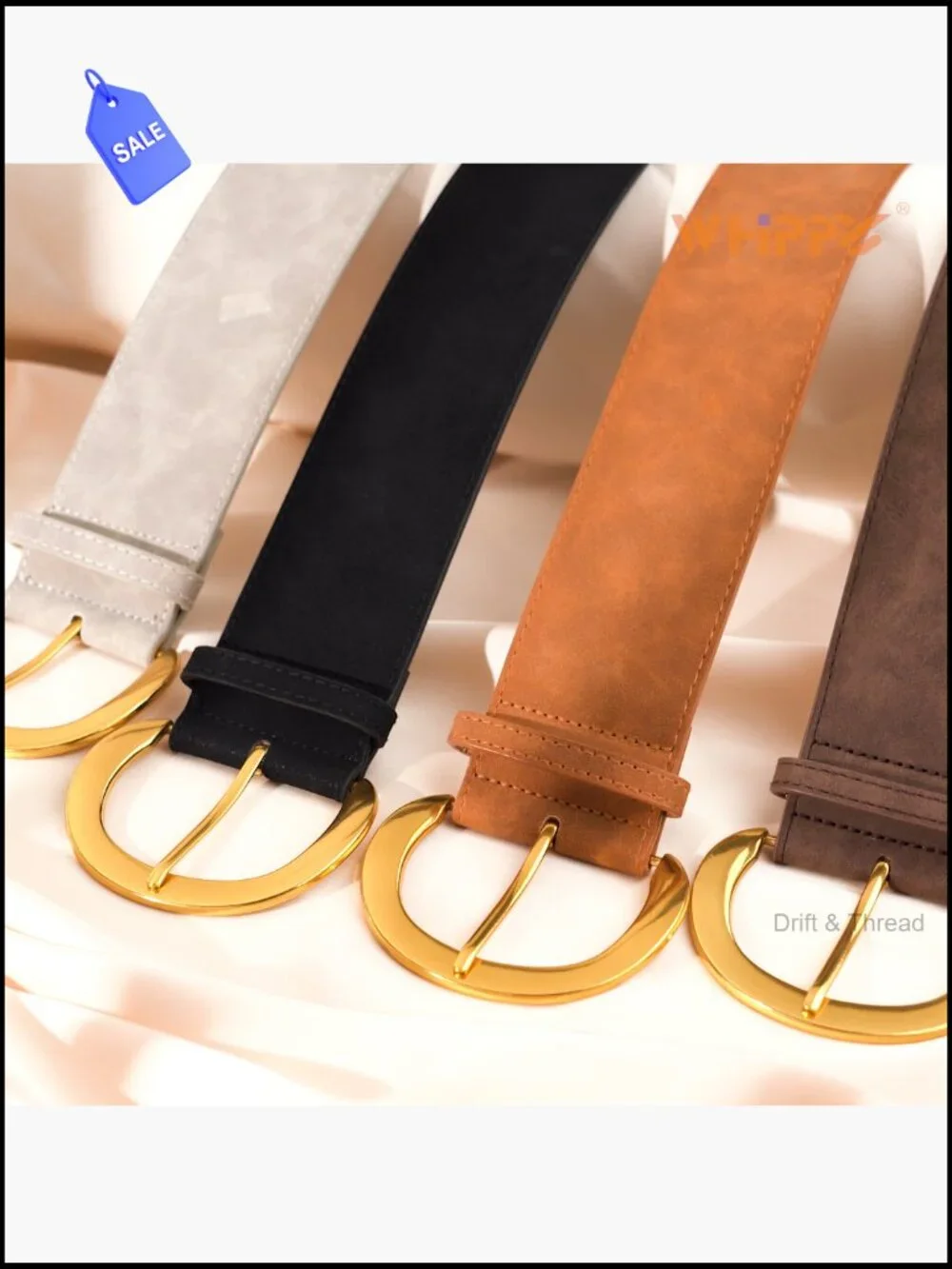Wide Suede Belt with Gold Buckle Faux Leather